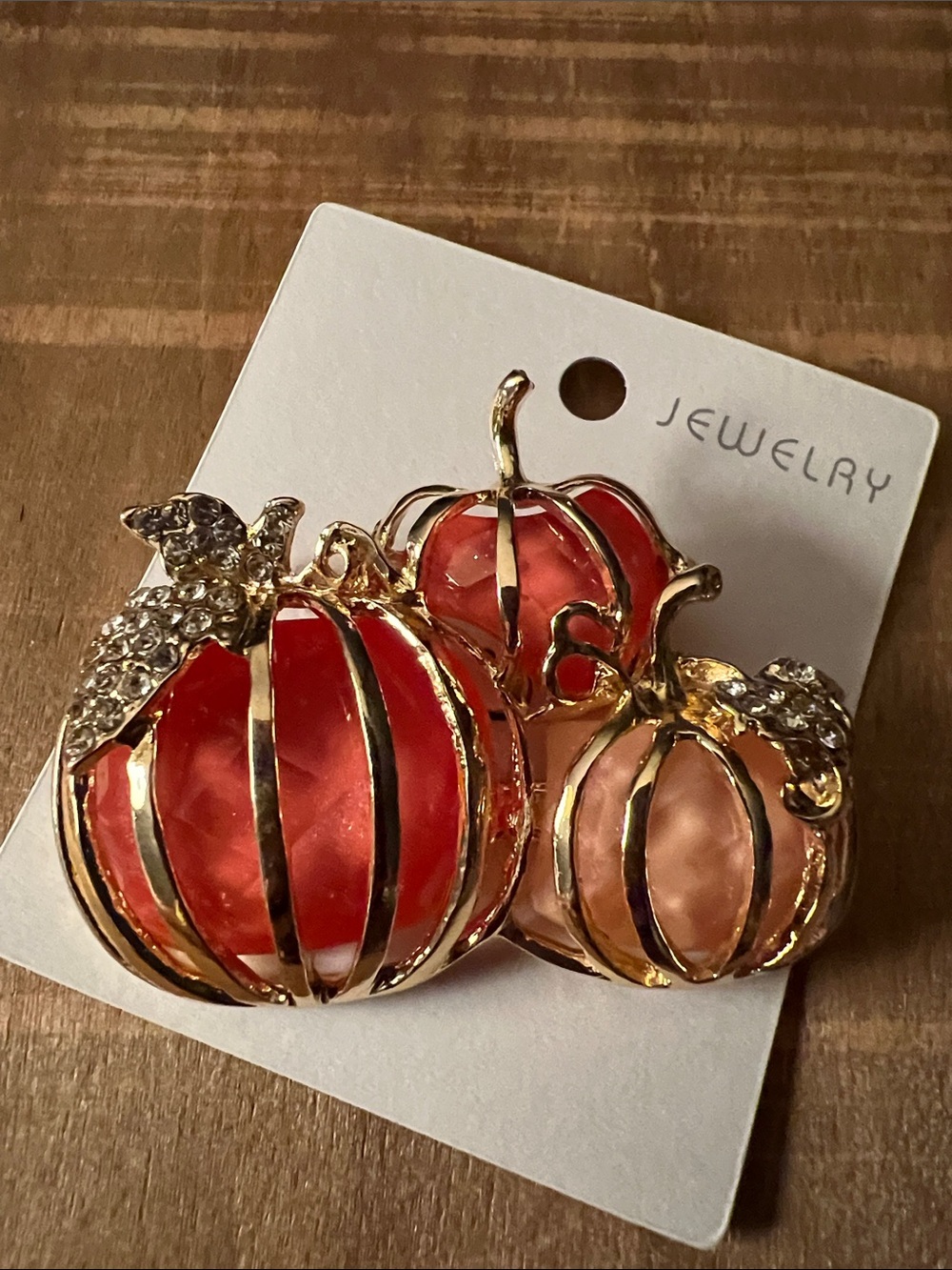 Gold-Tone Red & Peach Pumpkin Brooch Pin - Jewelry